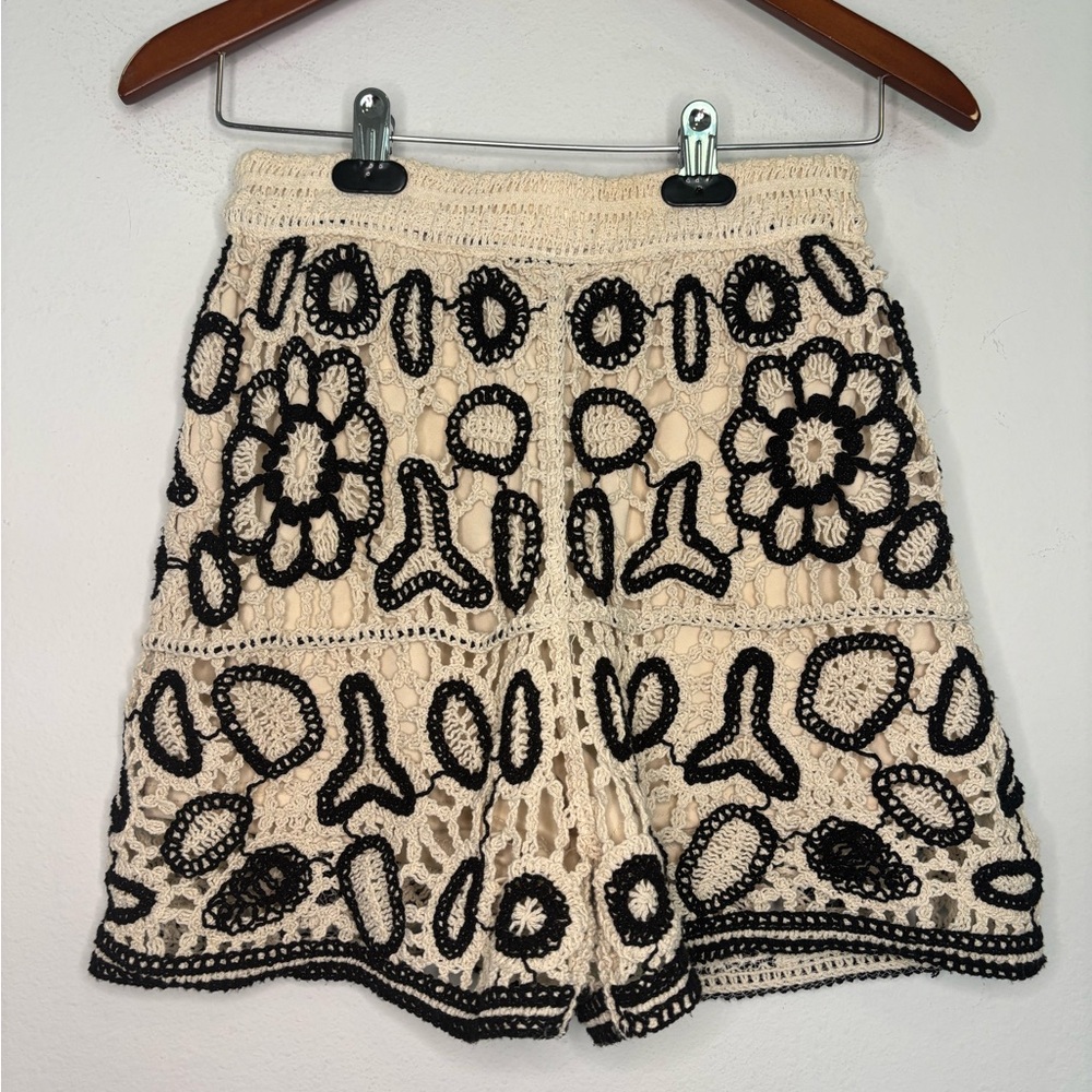 Vintage Rebellion Cream Crochet Shorts with Black Trim - Picture 2 of 6